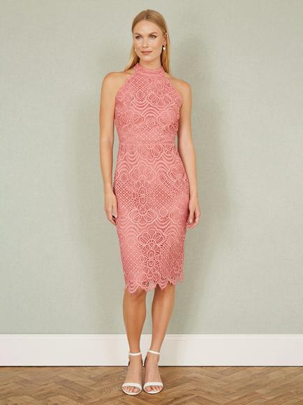 Yumi Lace Halterneck Dress - view 2, Pink