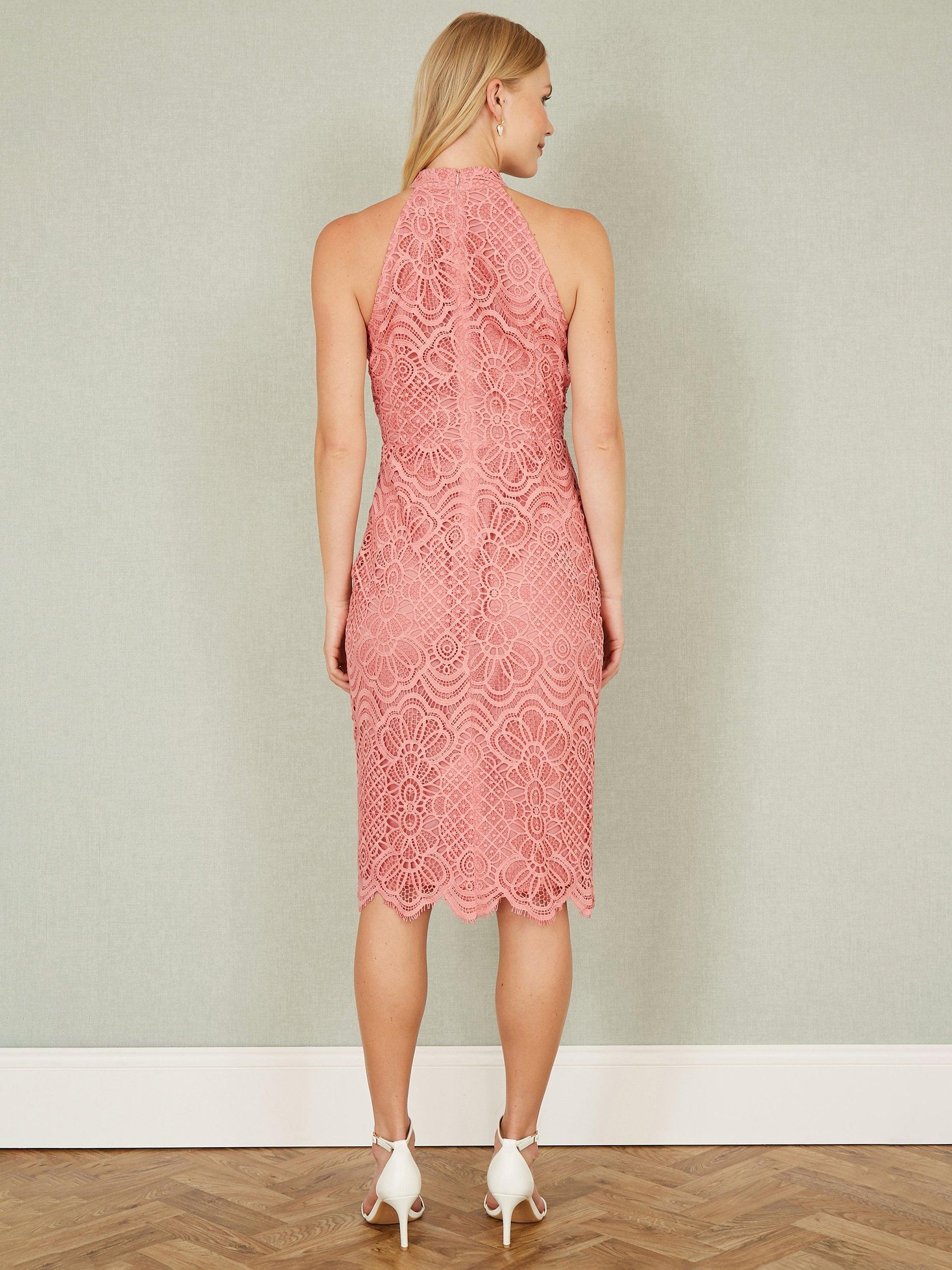 Product image 4 of 5, which shows Yumi Lace Halterneck Dress, Pink, 8