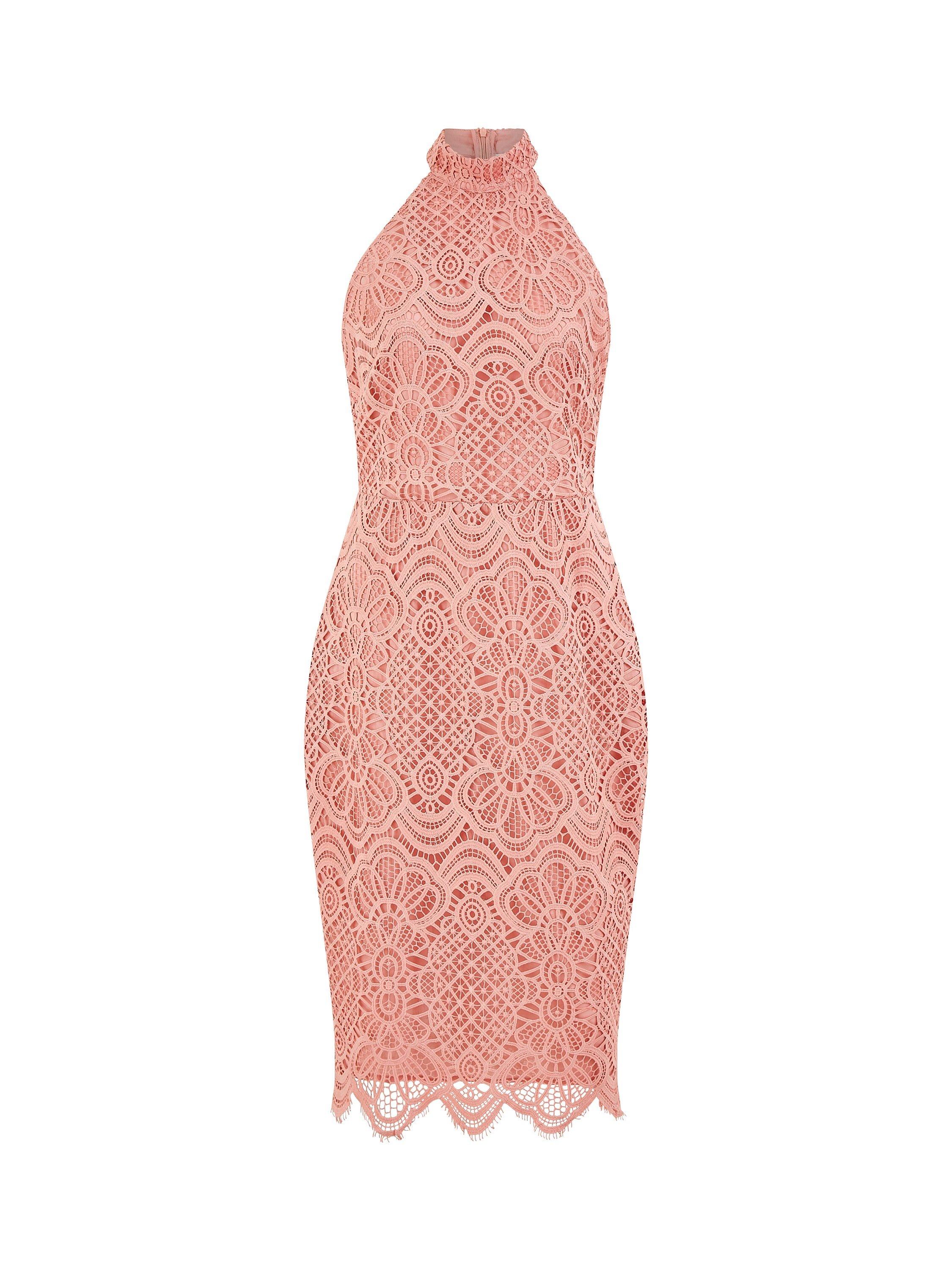Product image 5 of 5, which shows Yumi Lace Halterneck Dress, Pink, 8