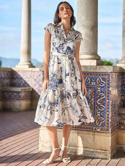 Yumi Abstract Floral Midi Shirt Dress, Ivory - view 2, Ivory