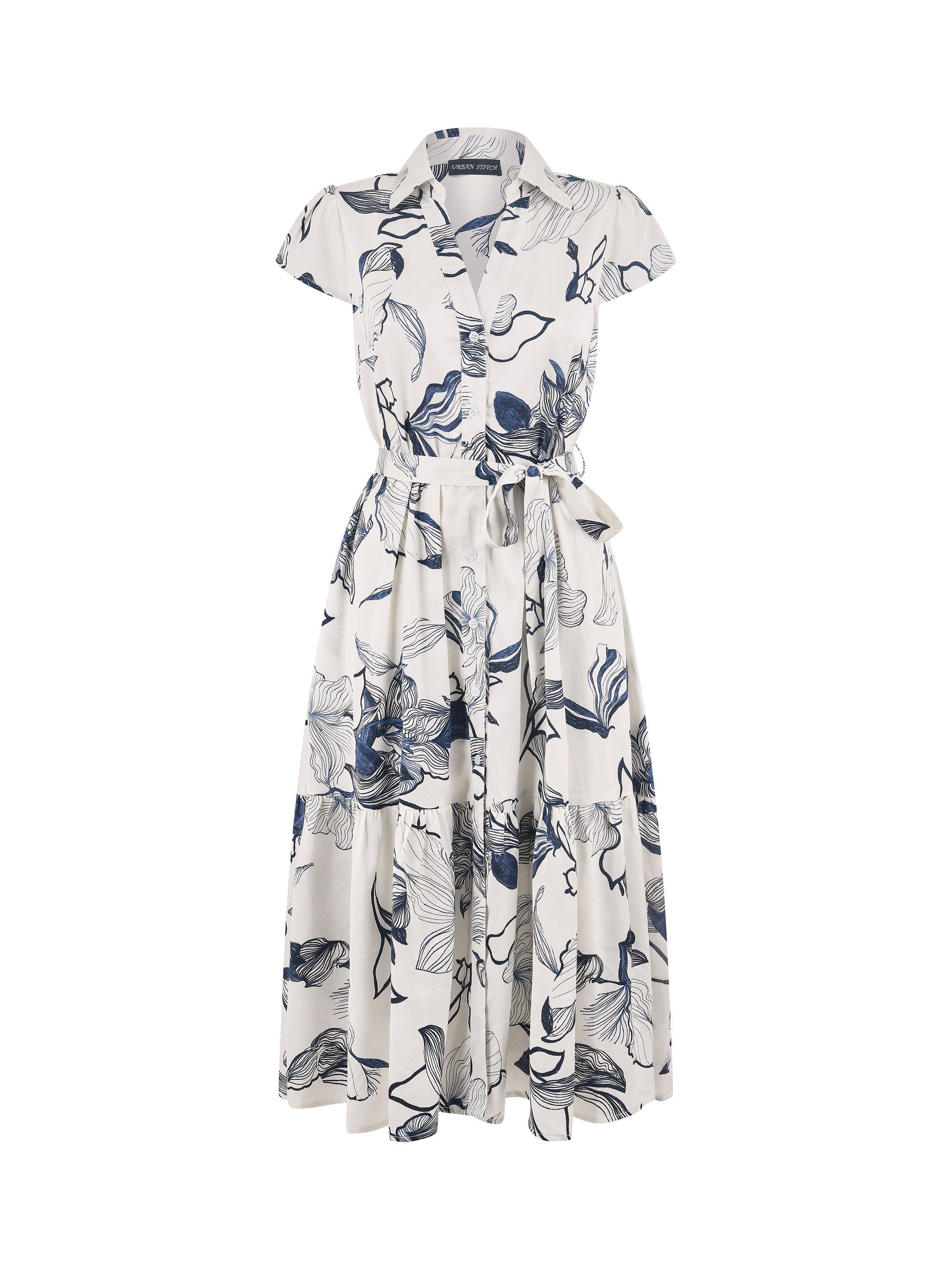 Product image 7 of 7, which shows Yumi Abstract Floral Midi Shirt Dress, Ivory, 8