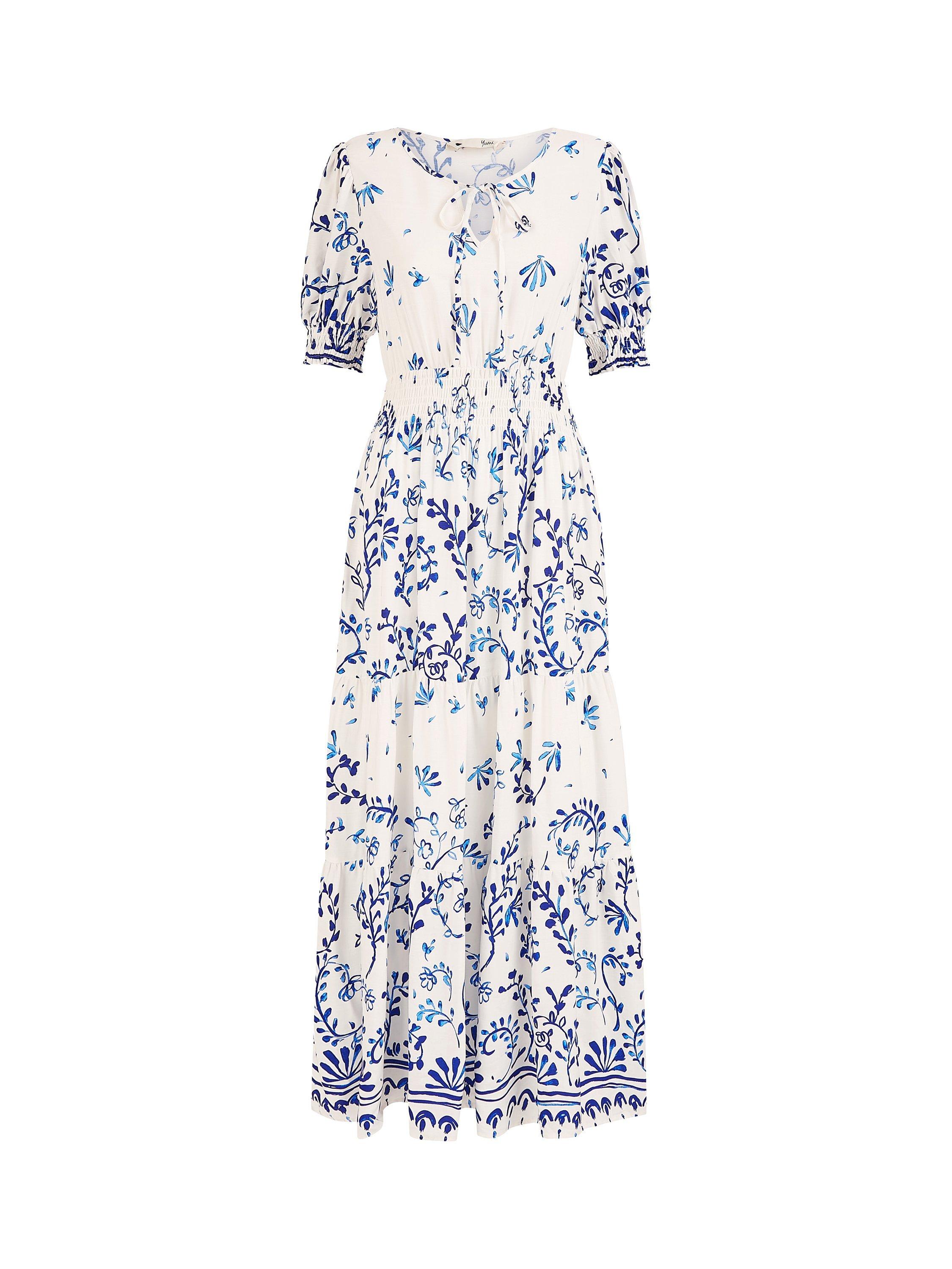 Product image 6 of 6, which shows Yumi Border Print Maxi Dress, Ivory, 8