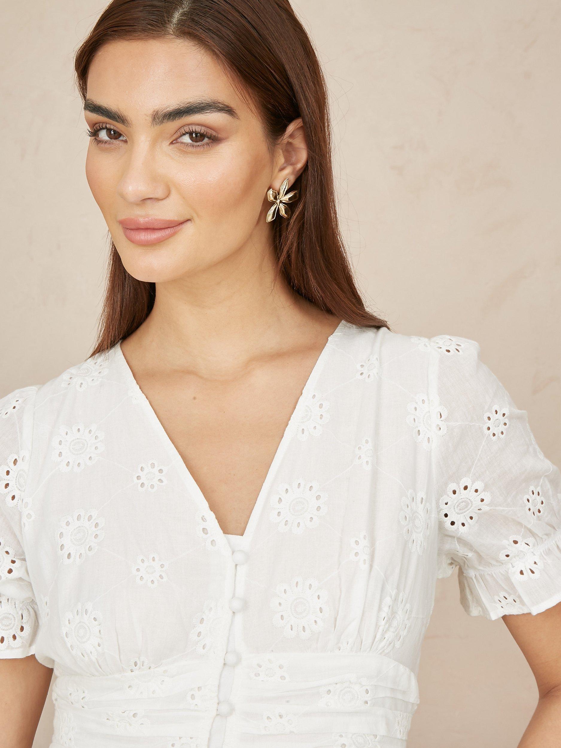 Product image 3 of 5, which shows Yumi Broderie Anglaise Midi Dress, White, 8