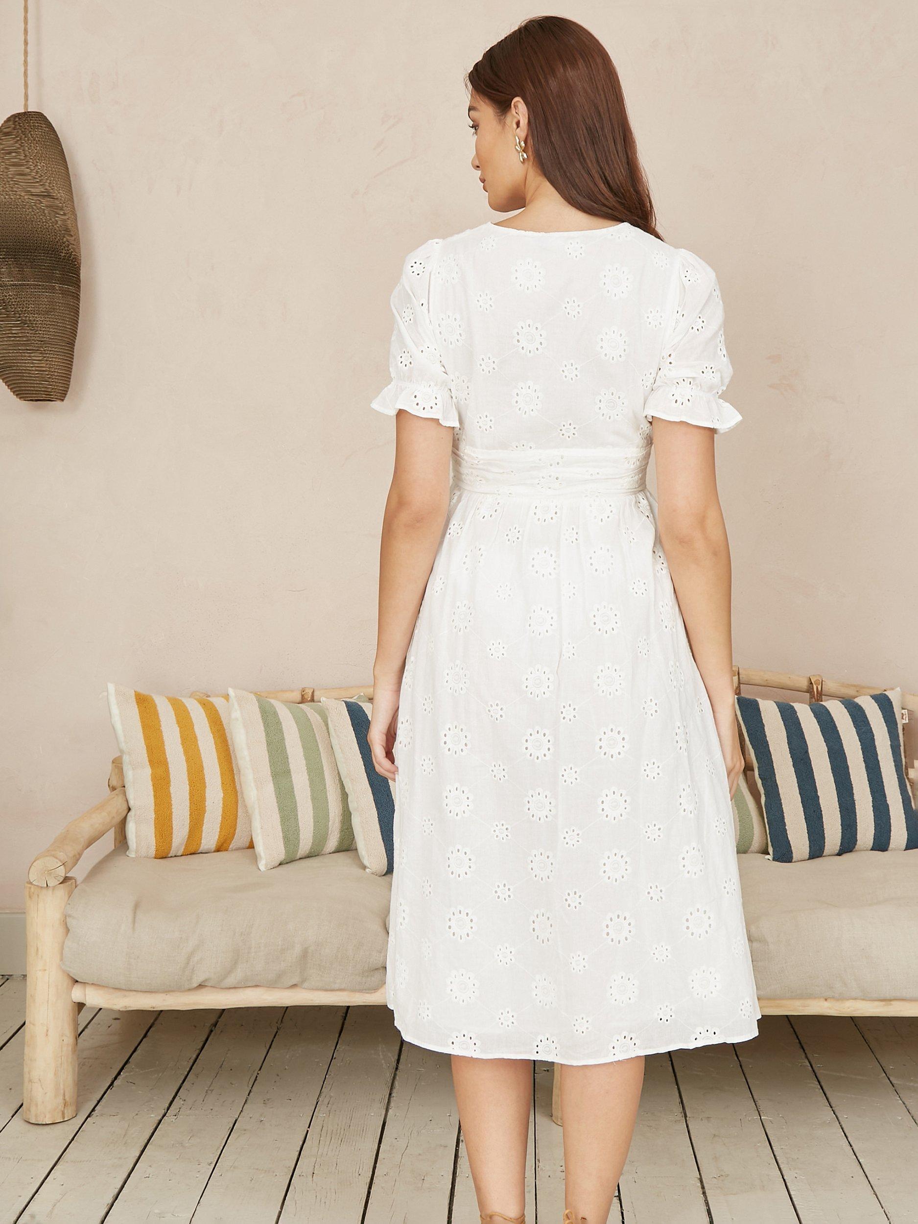 Product image 4 of 5, which shows Yumi Broderie Anglaise Midi Dress, White, 8