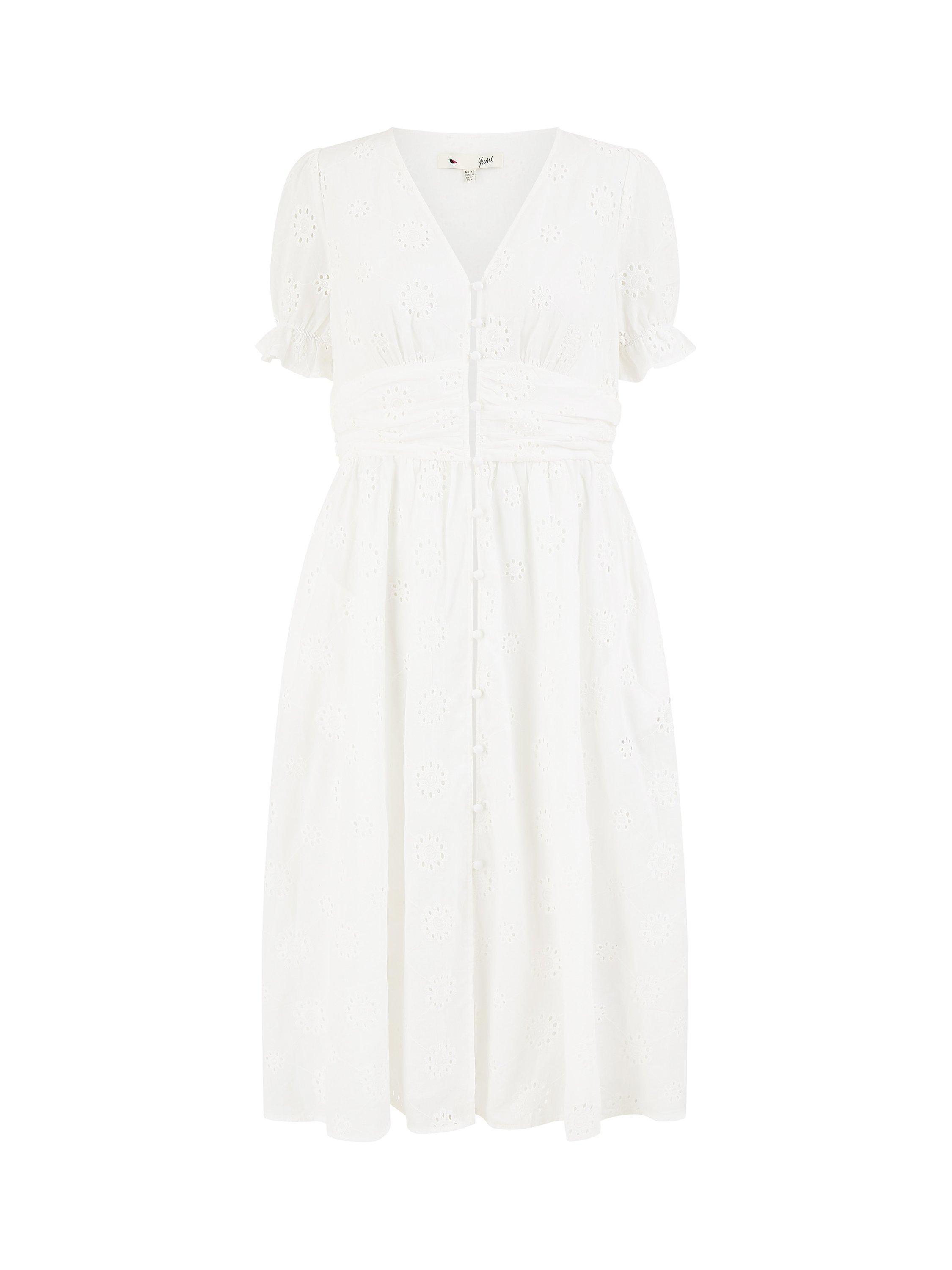 Product image 5 of 5, which shows Yumi Broderie Anglaise Midi Dress, White, 8