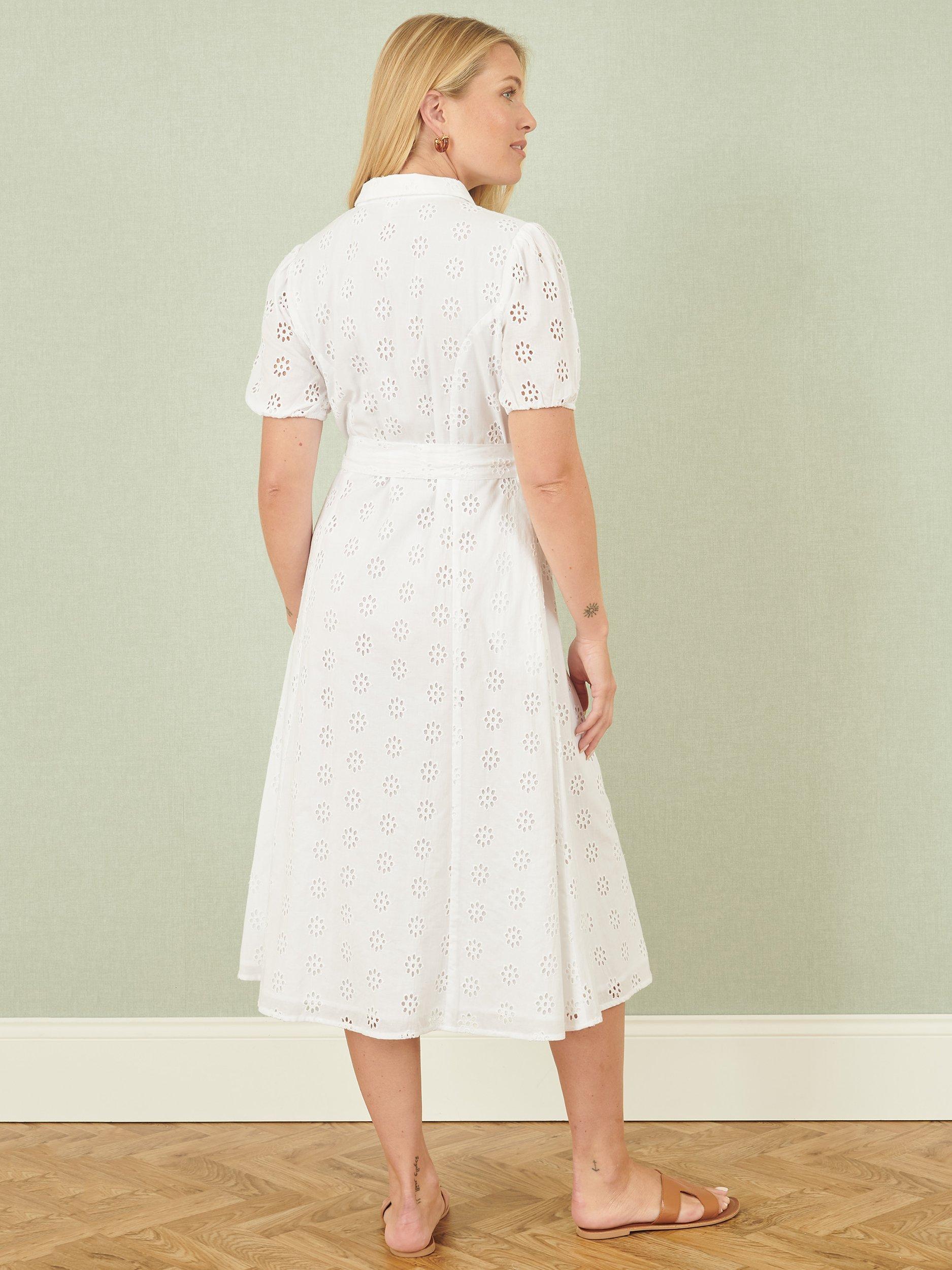 Product image 5 of 6, which shows Yumi Broderie Anglaise Shirt Dress, White, 8
