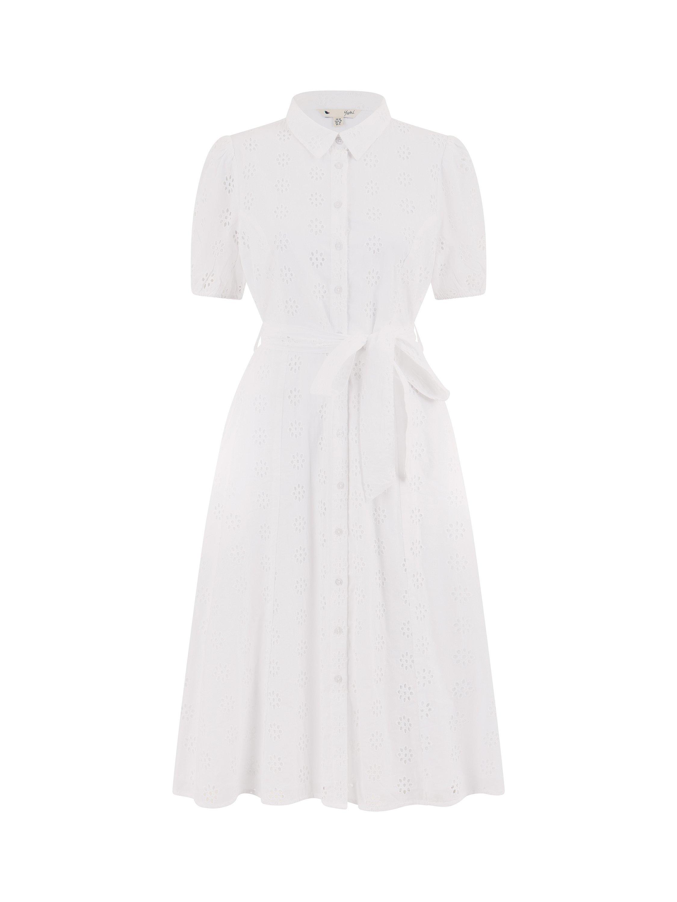 Product image 6 of 6, which shows Yumi Broderie Anglaise Shirt Dress, White, 8