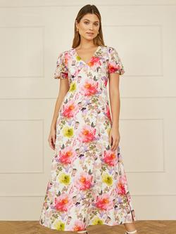 Yumi Watercolour Floral Midi Dress, Ivory, Ivory