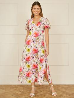 Yumi Watercolour Floral Midi Dress, Ivory - view 2, Ivory