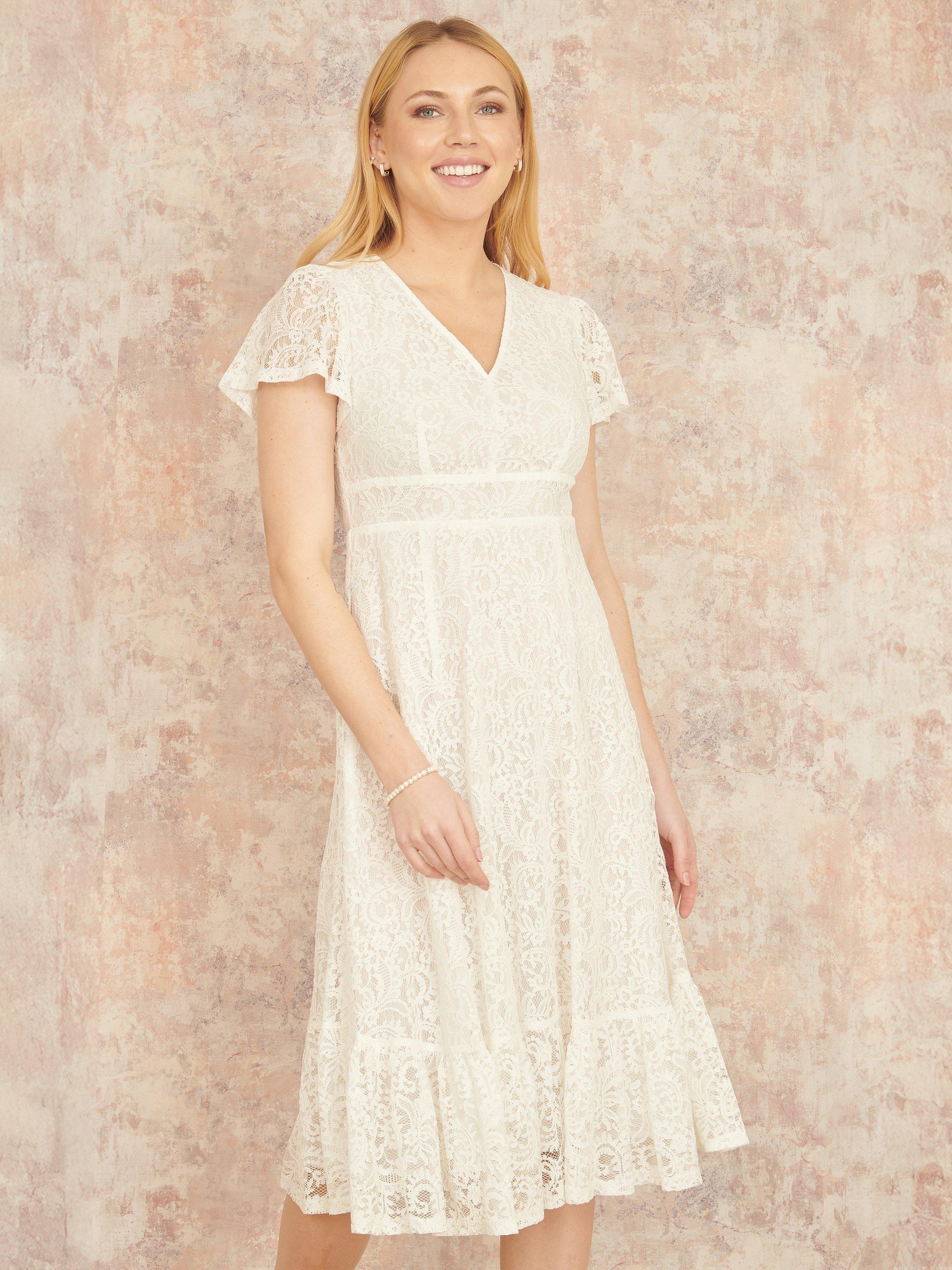 Product image 1 of 6, which shows Yumi Lace Midi Skater Dress, White, 8