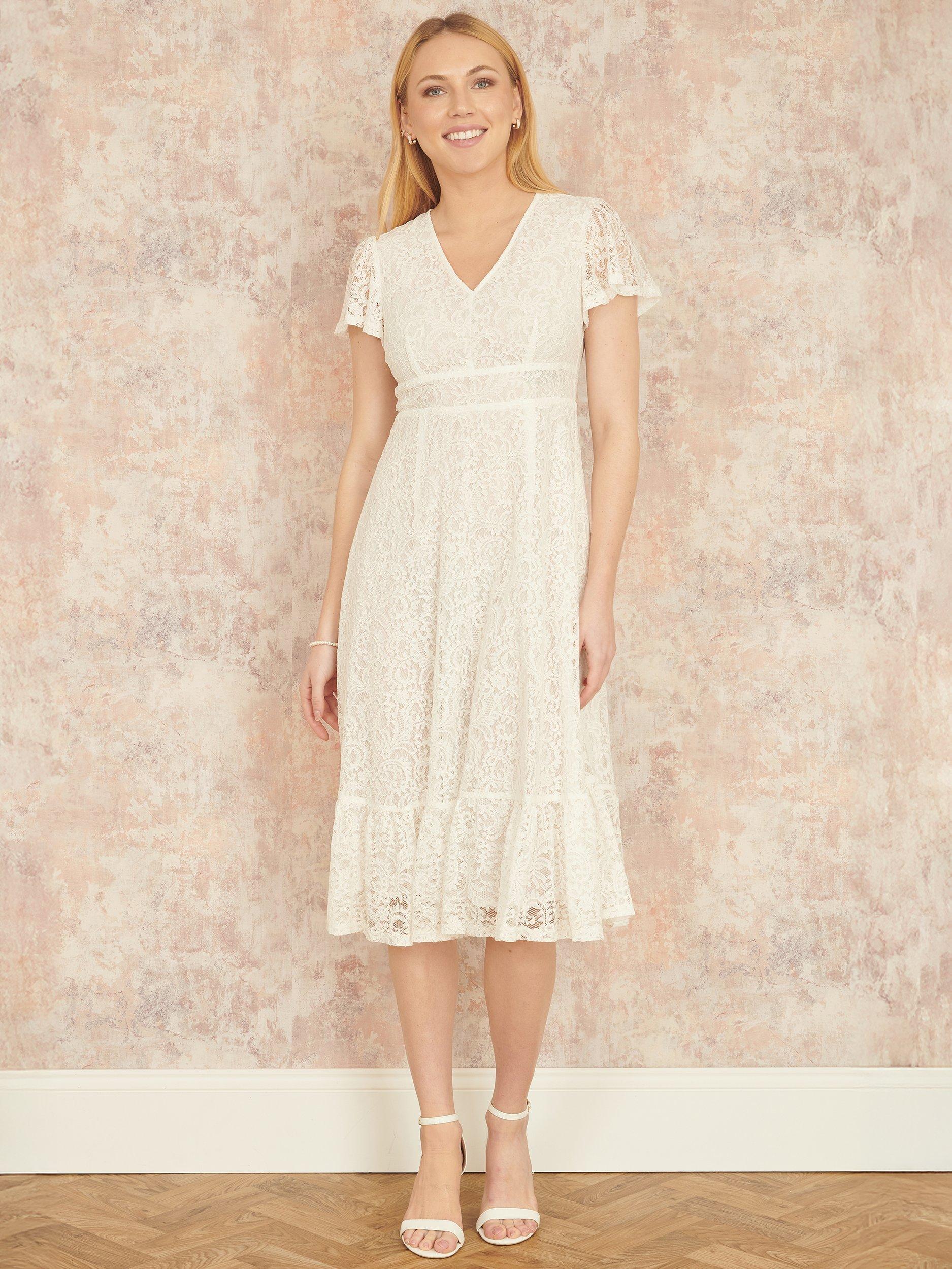 Product image 4 of 6, which shows Yumi Lace Midi Skater Dress, White, 8