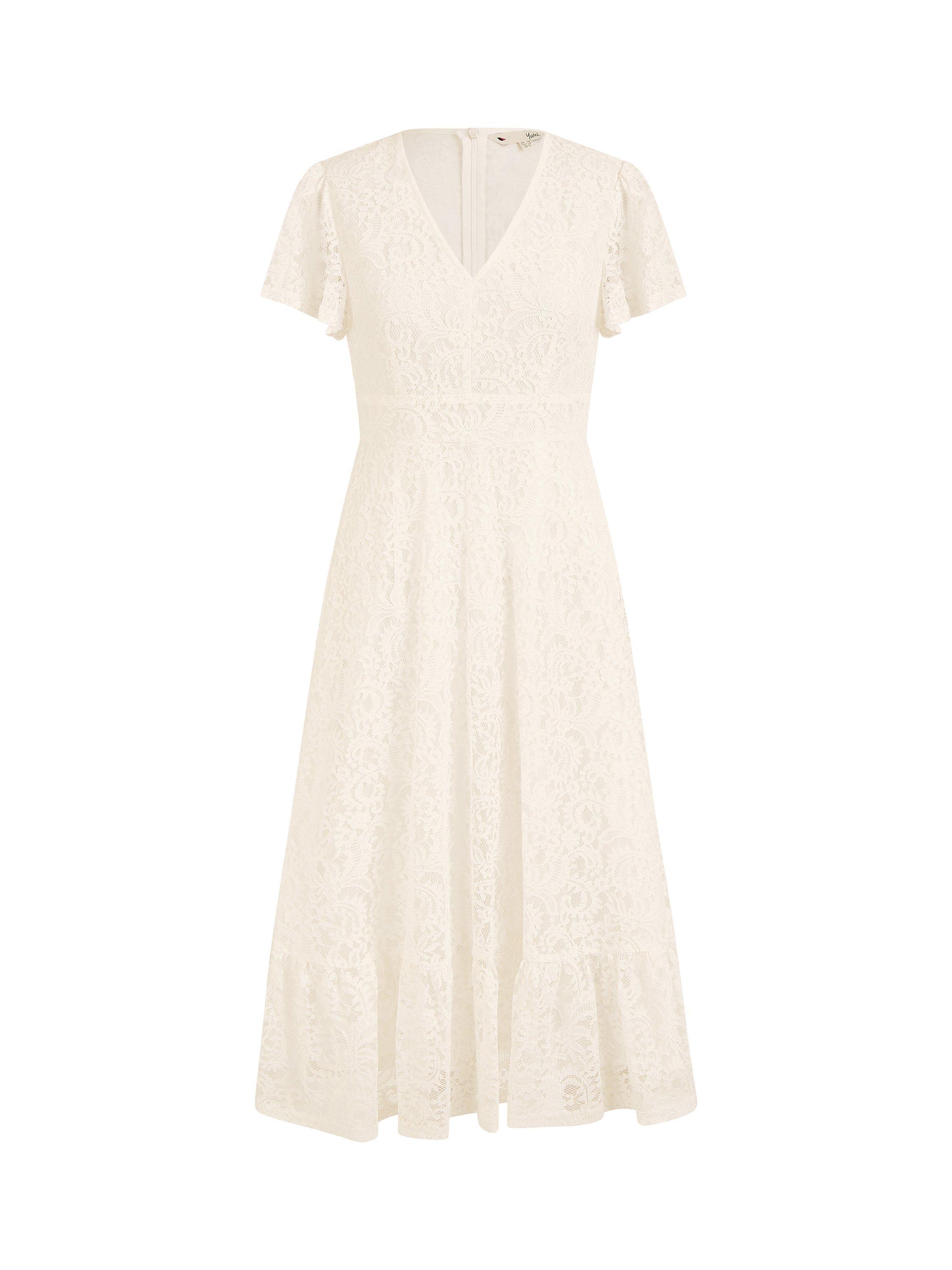 Product image 6 of 6, which shows Yumi Lace Midi Skater Dress, White, 8