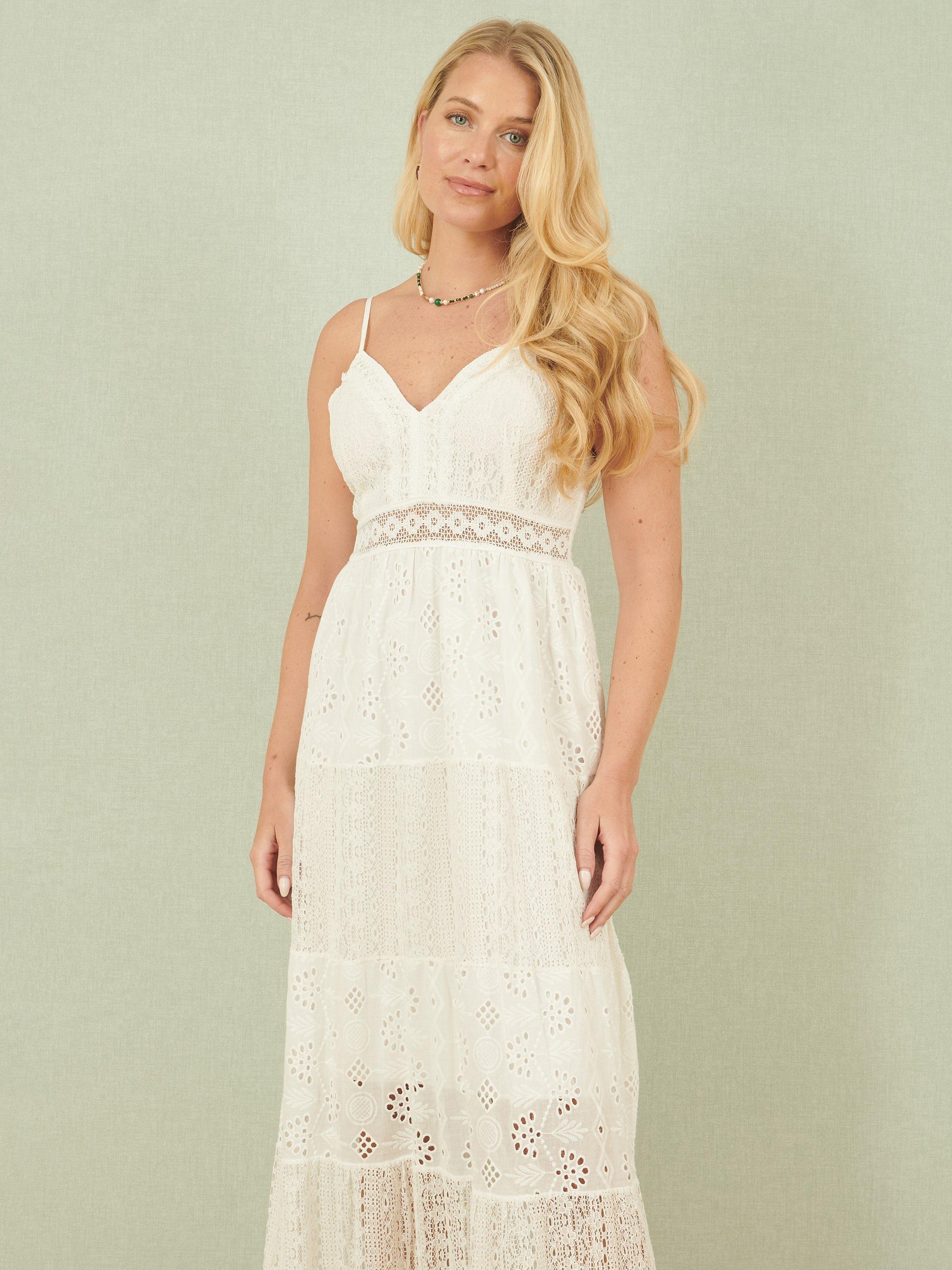 Product image 1 of 5, which shows Yumi Strappy Tiered Maxi Dress, White, S