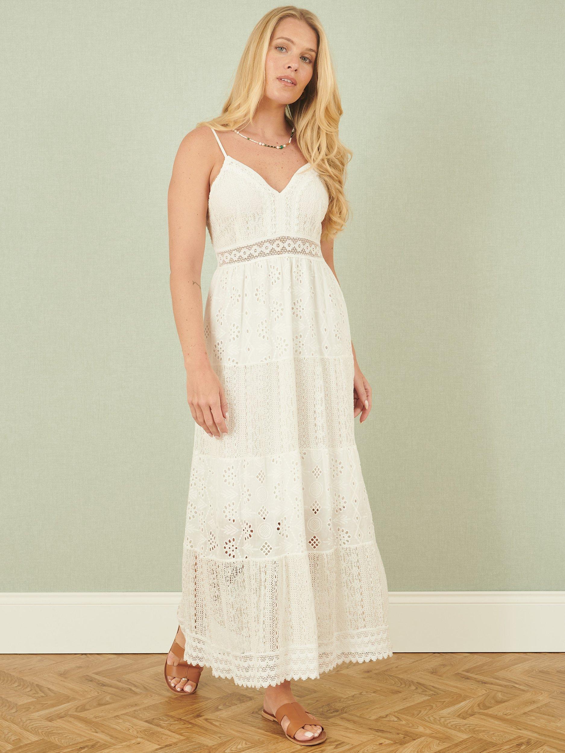 Product image 2 of 5, which shows Yumi Strappy Tiered Maxi Dress, White, S
