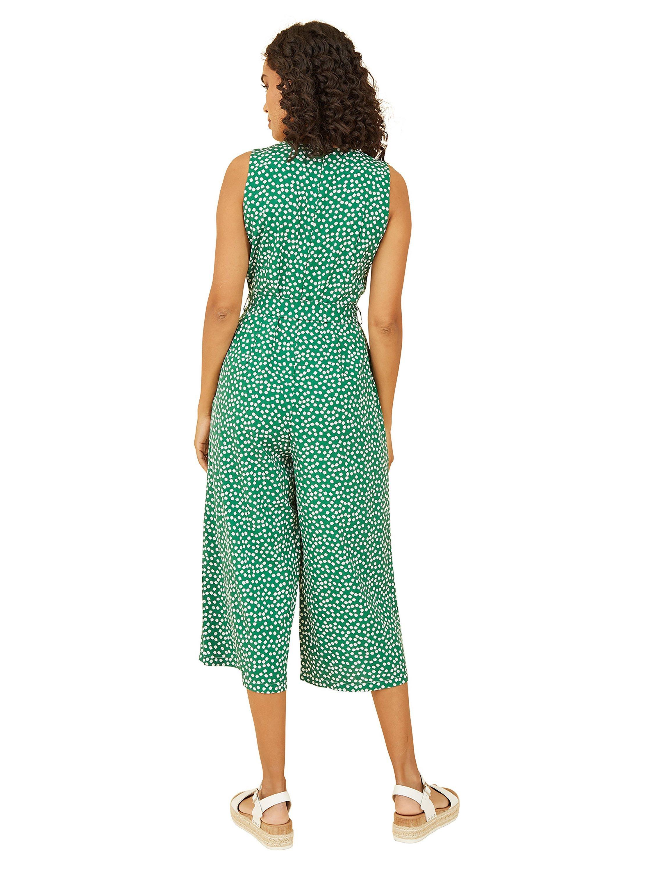 Product image 3 of 4, which shows Yumi Ditsy Daisy Sleeveless Culotte Jumpsuit, Green, 6