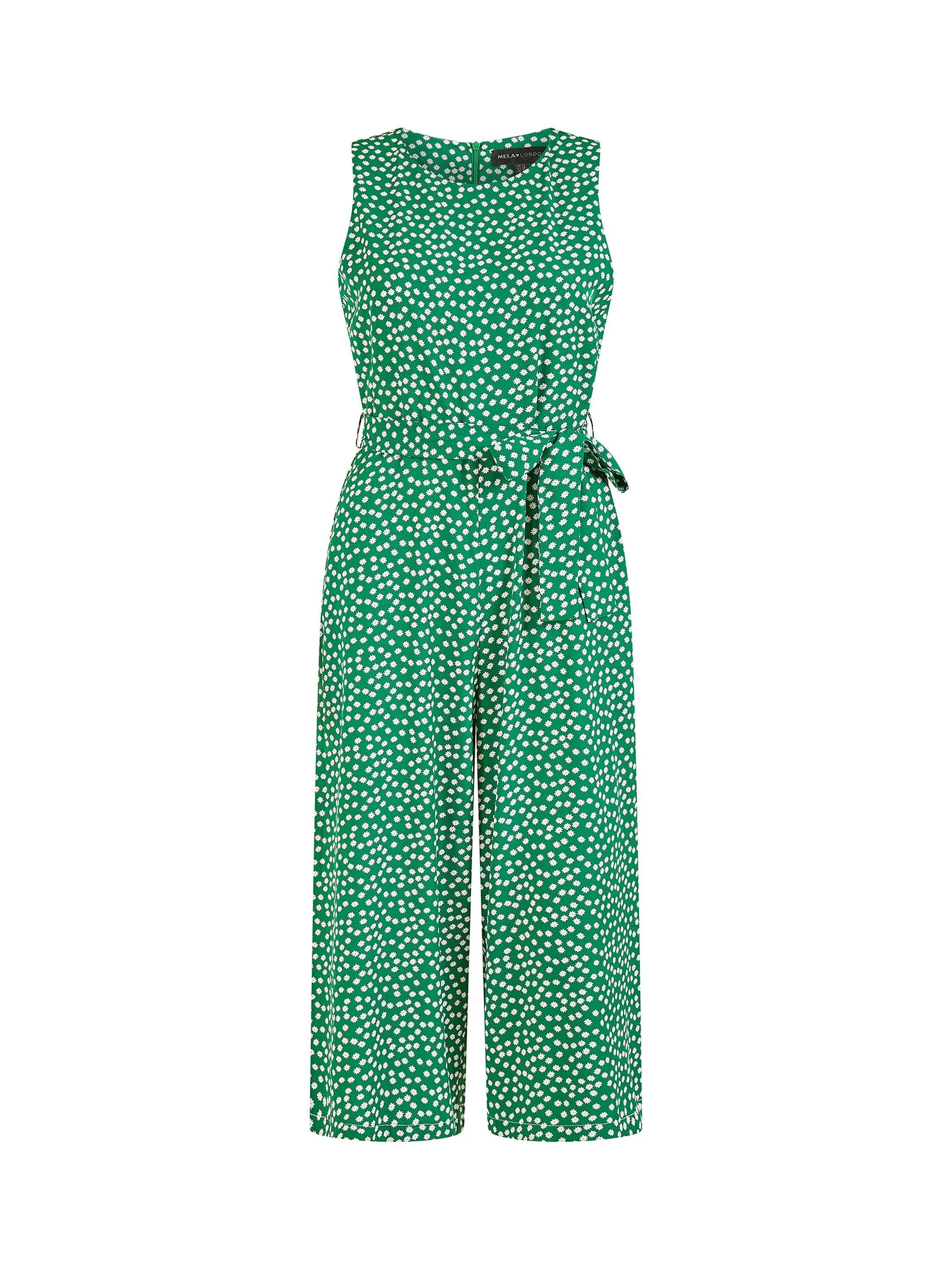 Product image 4 of 4, which shows Yumi Ditsy Daisy Sleeveless Culotte Jumpsuit, Green, 6