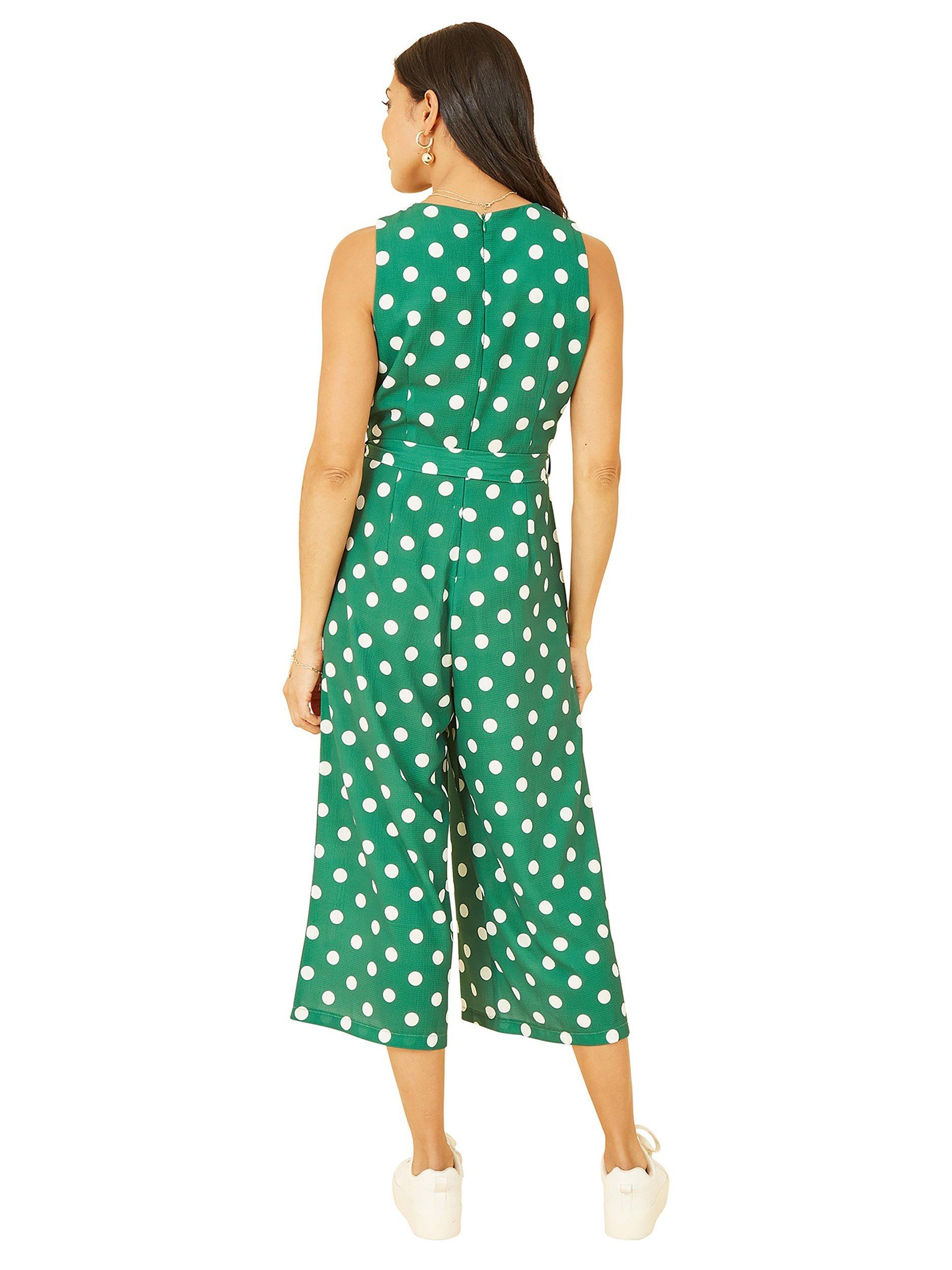 Product image 3 of 4, which shows Yumi Polka Dot Culotte Jumpsuit, Green, 8