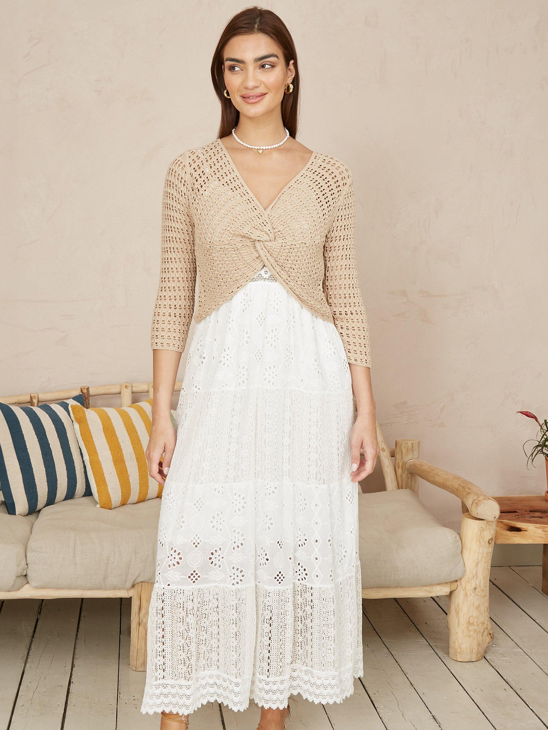 Product image 2 of 4, which shows Yumi Crochet Twist Top, Beige, S
