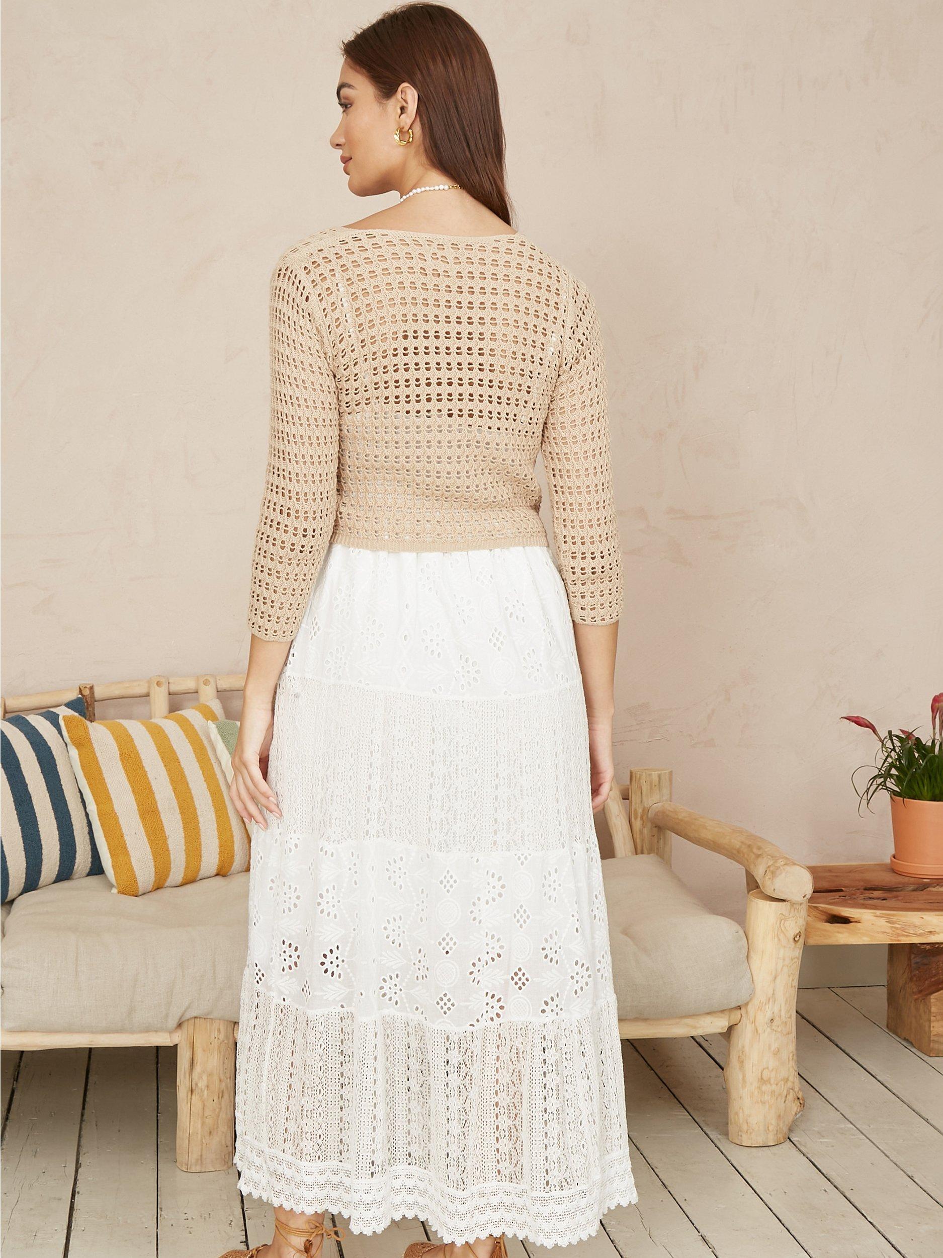 Product image 3 of 4, which shows Yumi Crochet Twist Top, Beige, S