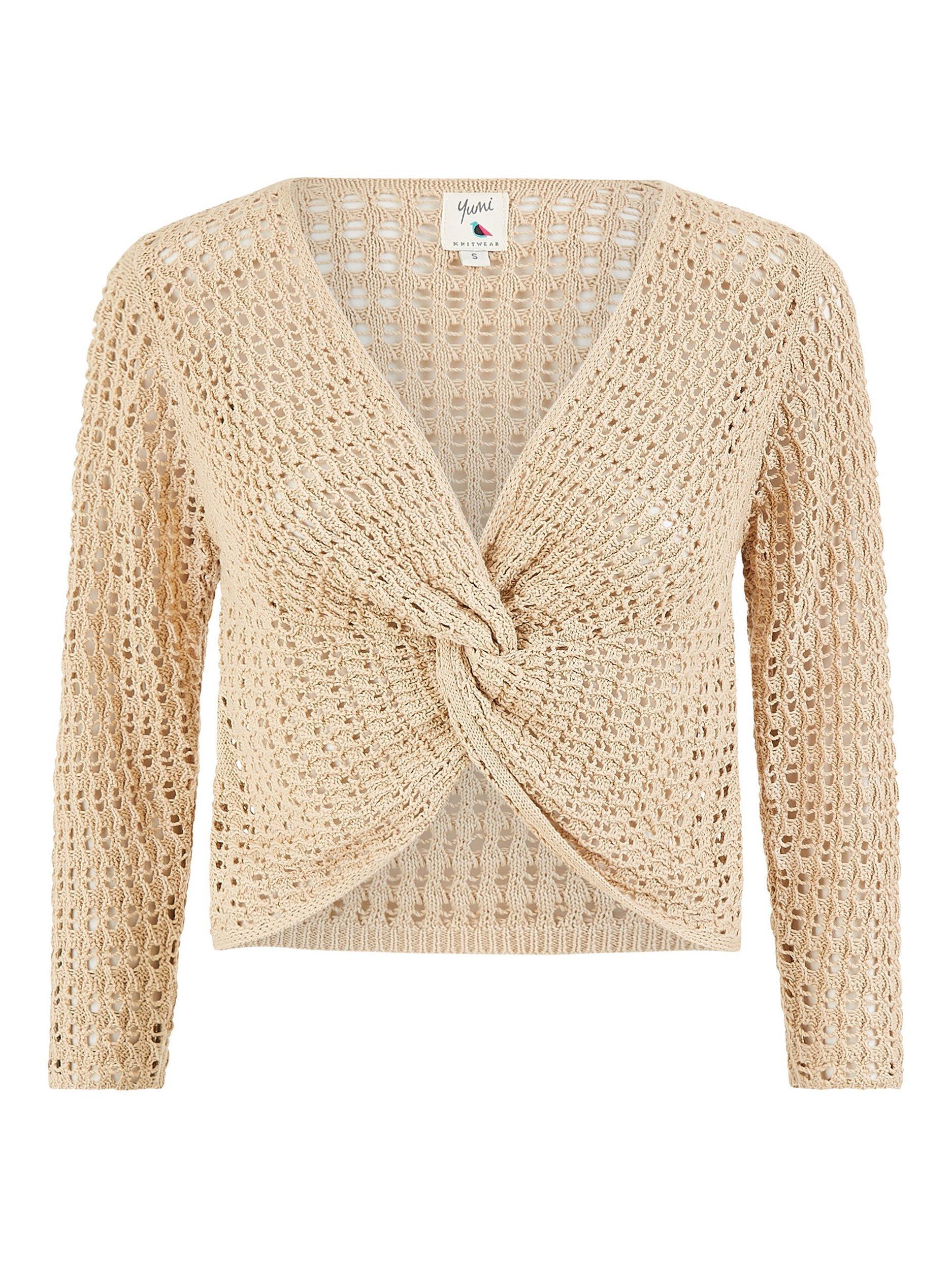 Product image 4 of 4, which shows Yumi Crochet Twist Top, Beige, S