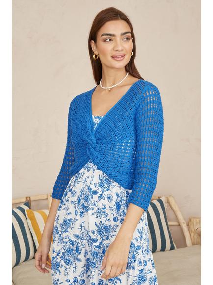Yumi Crochet Twist Bolero Top, Blue