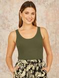 Yumi Scallop Trim Knit Vest Top, Khaki Green
