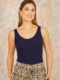 Yumi Scallop Trim Knit Vest Top, Navy