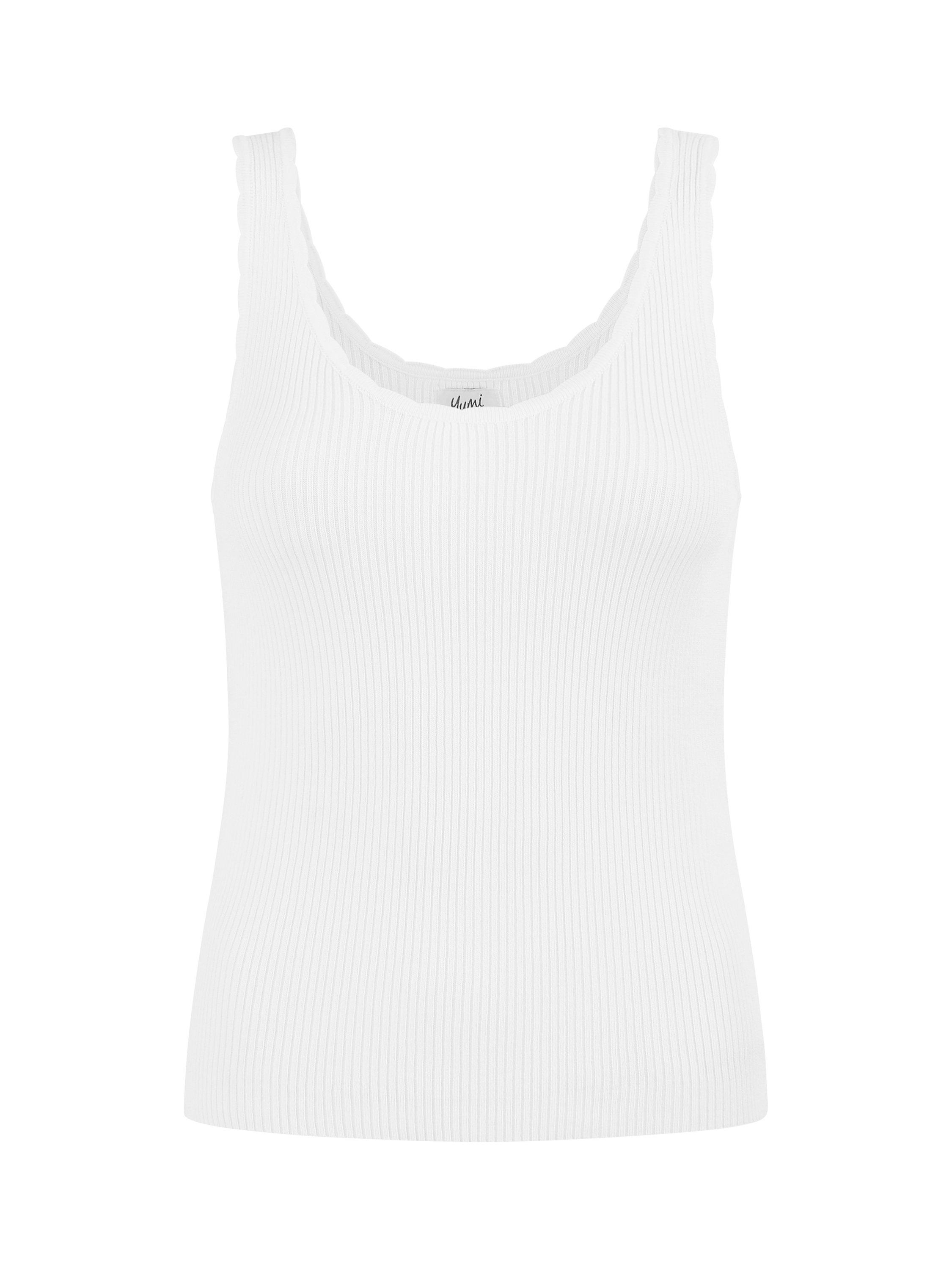 Product image 3 of 3, which shows Yumi Scallop Trim Knit Vest Top, White, S