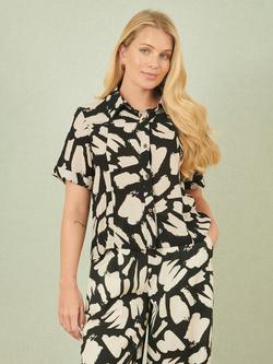 Yumi Splash Print Relaxed Fit Shirt, Black, Black
