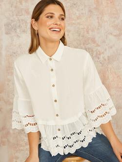 Yumi Scallop Trim Shirt, White, White