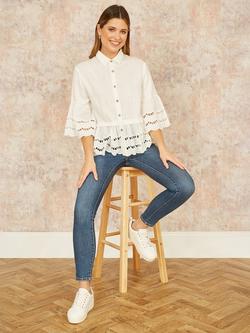 Yumi Scallop Trim Shirt, White - view 2, White
