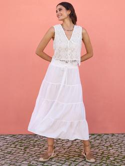 Yumi Boho Tiered Midi Skirt, White