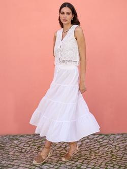 Yumi Boho Tiered Midi Skirt - view 2, White