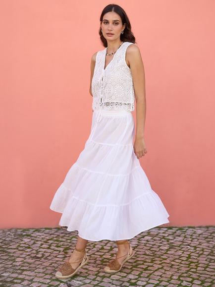Yumi Boho Tiered Midi Skirt - view 2, White