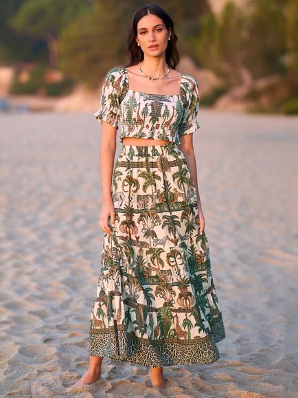 Yumi Safari Print Midi Skirt, Multi, Multi