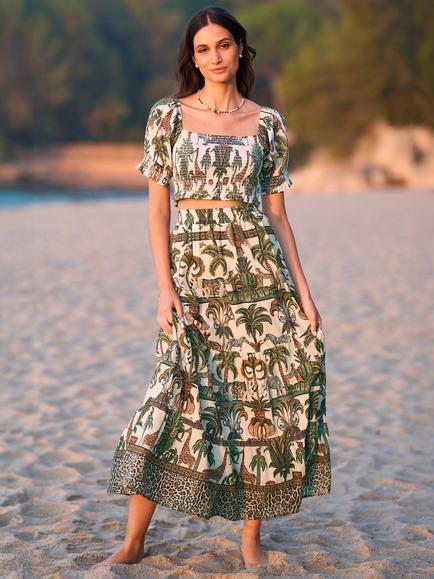 Yumi Safari Print Midi Skirt, Multi - view 2, Multi