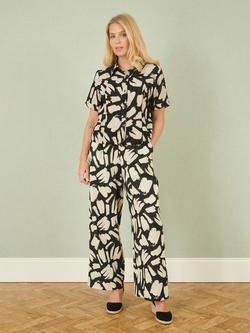 Yumi Splash Print Relaxed Fit Trousers, Black, Black