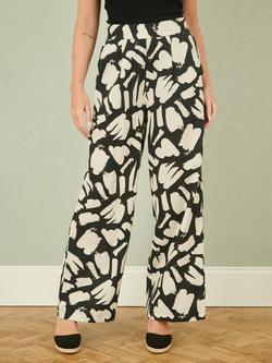 Yumi Splash Print Relaxed Fit Trousers, Black - view 2, Black
