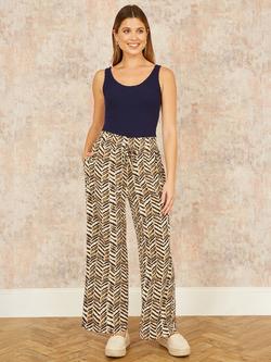 Yumi Animal Print relaxed Fit Trousers, Brown, Brown