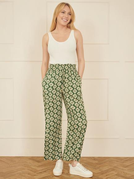 Yumi Geometric Print Trousers, Green