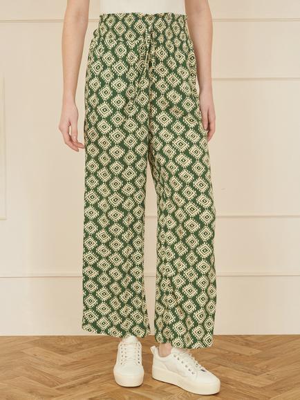 Yumi Geometric Print Trousers - view 2, Green