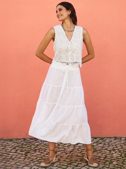 Yumi Crochet Lace Waistcoat, Ivory, Ivory