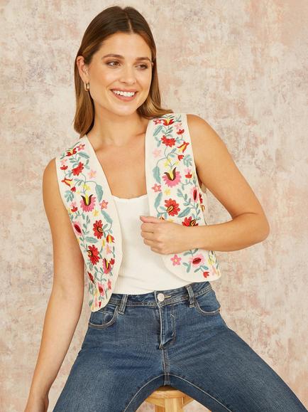 Yumi Folk Embroidered Waistcoat, Multi, Multi