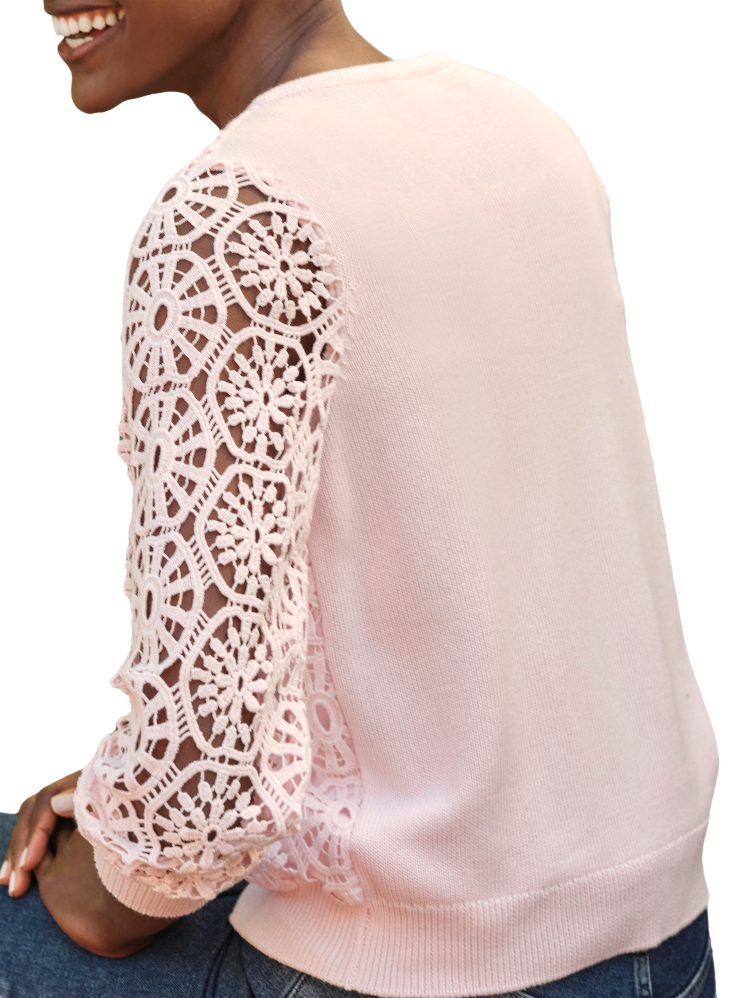 Product image 2 of 3, which shows Pure Collection Lace Zip Cardigan, Soft Pink, 8