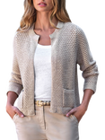 Pure Collection Metallic Open Neck Organic Cotton Rich Cardigan, Natural