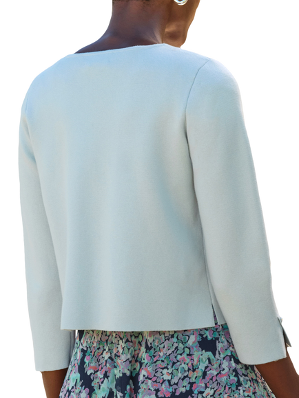 Pure Collection Open Neck Cardigan, Duck Egg Blue - view 2, Duck Egg Blue