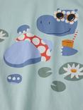 Polarn O. Pyret Kids' Organic Cotton Hippo Print T-Shirt, Blue