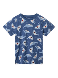 Polarn O. Pyret Kids' Shark Print T-Shirt, Blue