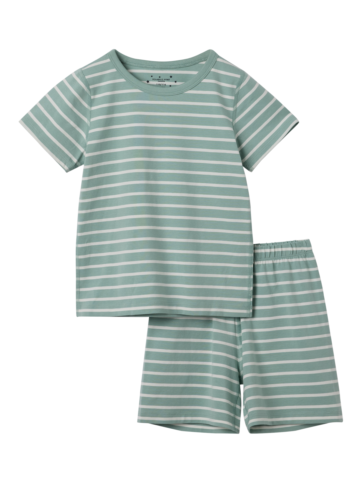Polarn O. Pyret Kids' Organic Cotton Stripe Shortie Pyjama Set, Green