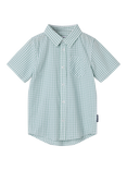 Polarn O. Pyret Kids' Cotton Check Short Sleeve Shirt, Blue